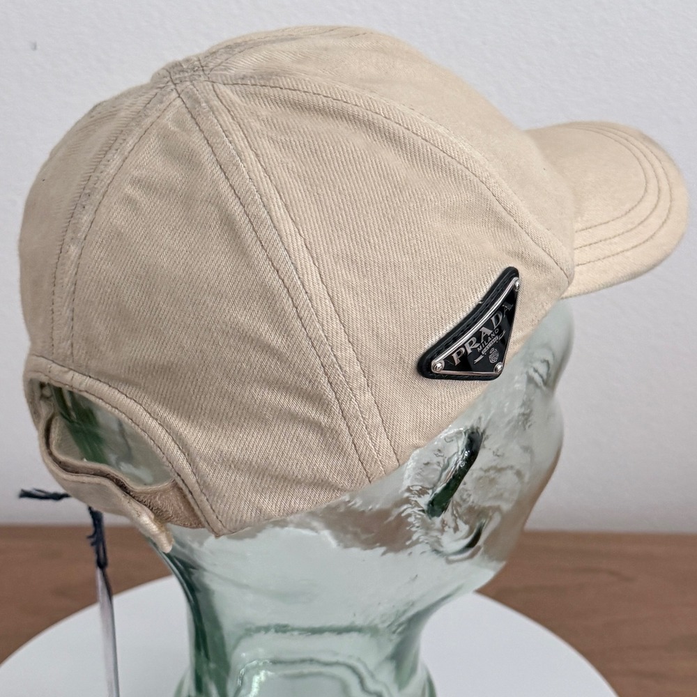 Prada Bull Denim Baseball Cap Natural Beige (Grunge Finish) - Picture 8 of 11